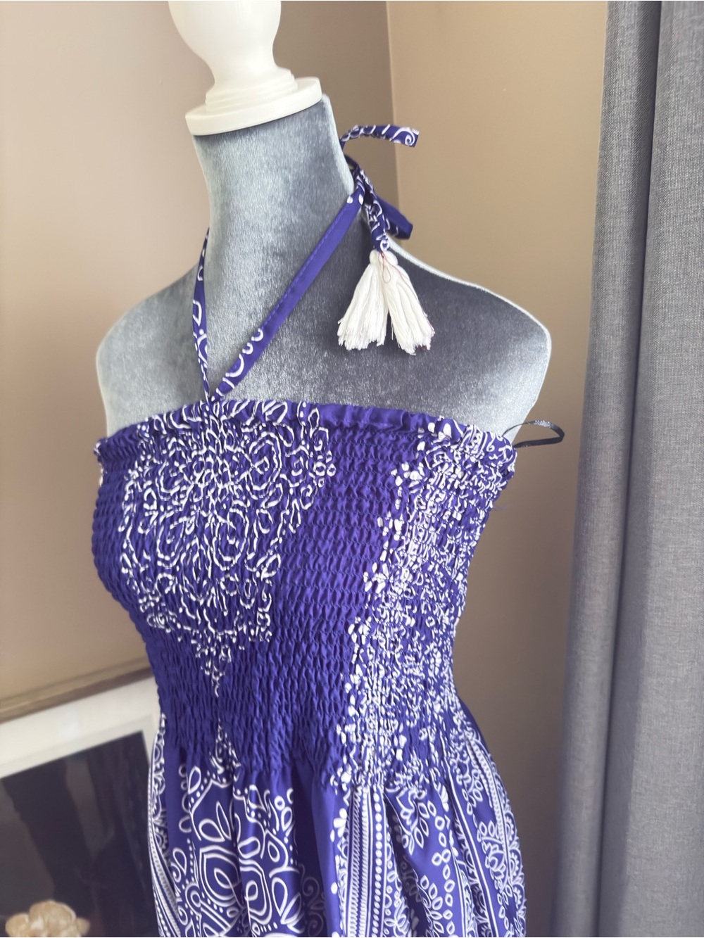 Smocked Halter Maxi Dress in Blue